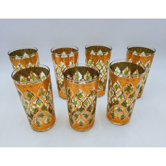 Culver Valencia Highball Glasses Tumblers Set/7 Floating Caddy Hollywood Regency - Picture 5 of 9